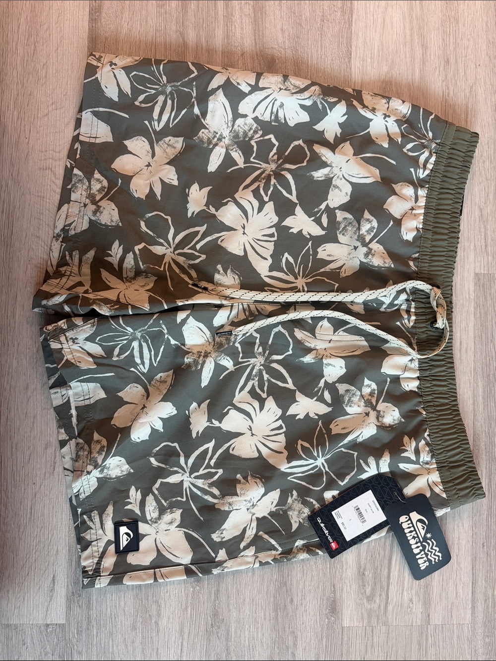 Quiksilver Olive & Cream Floral Swim Shorts